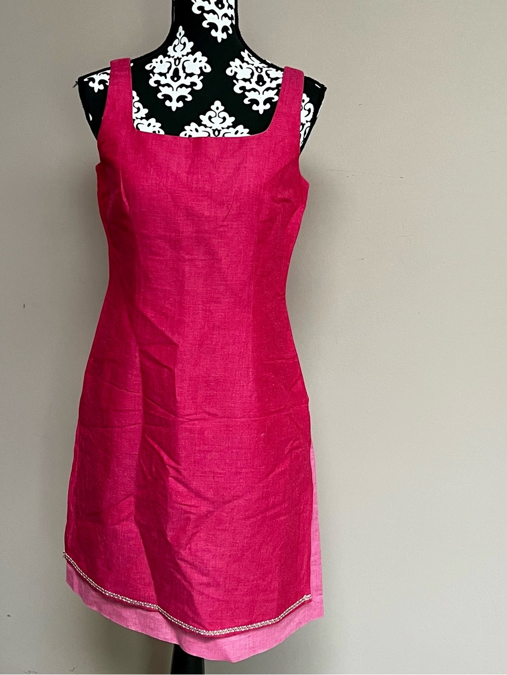 YVES COSSETTE Depeche Mode Vintage Mod Pink Linen Blend Double Hem Shift Dress